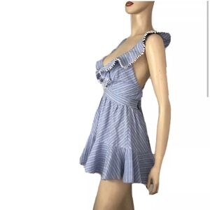 Raised boho jumpsuit shorts blue, white stripes